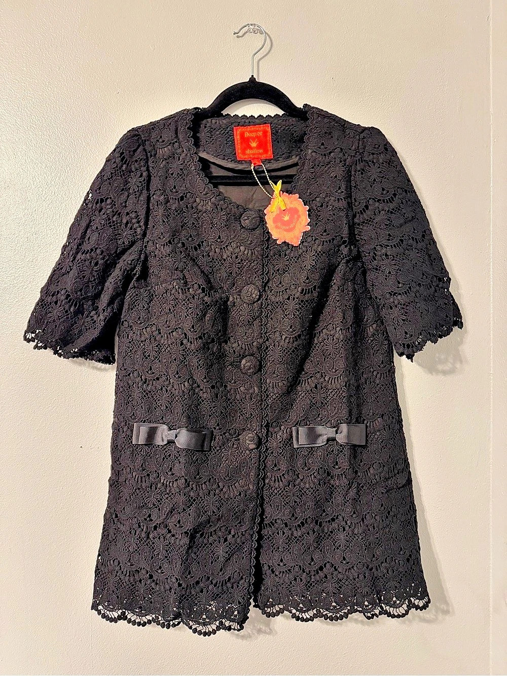 Deep or Shallow Black Lace Button Front Jacket NWT